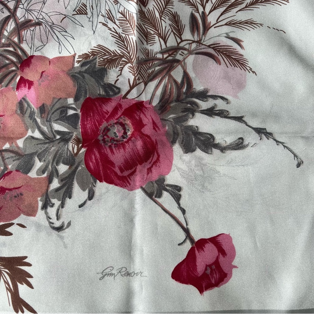 Vintage Gim Renoir Floral Print Scarf Made in Italy Signed Hand Rolled Edges